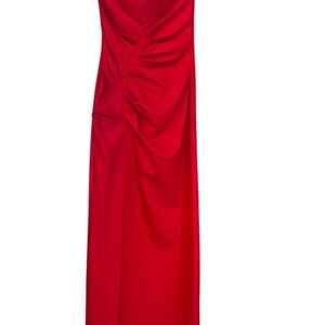 Zara Red Asymmetrical Ruched Midi Dress